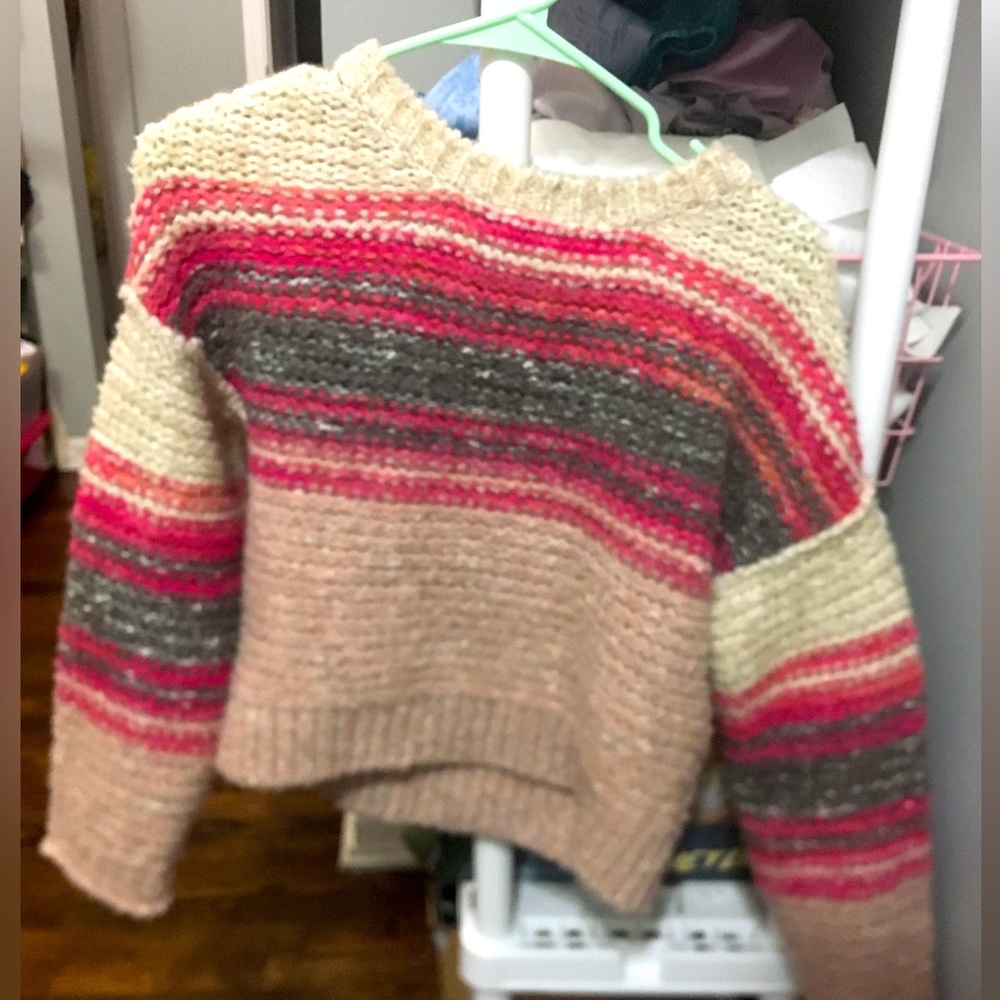 Anthropologie Pilcro striped pink sweater chunky knit xxs 💕